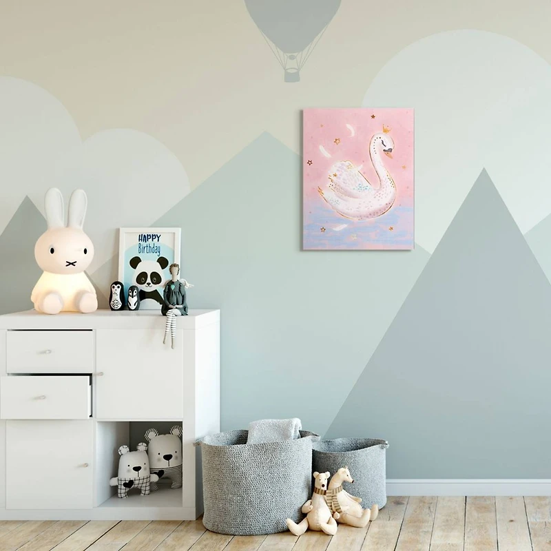 Stupell Industries Princess Swan Lake Girl's Nursery Animal Illustration Canvas Wall Art
