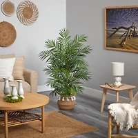 4ft. Areca Artificial Palm in Boho Chic Handmade Natural Cotton Woven Planter with Tassels