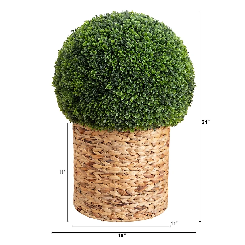 2ft. UV-Resistant Artificial Boxwood Ball Topiary in Hyacinth Weave Basket