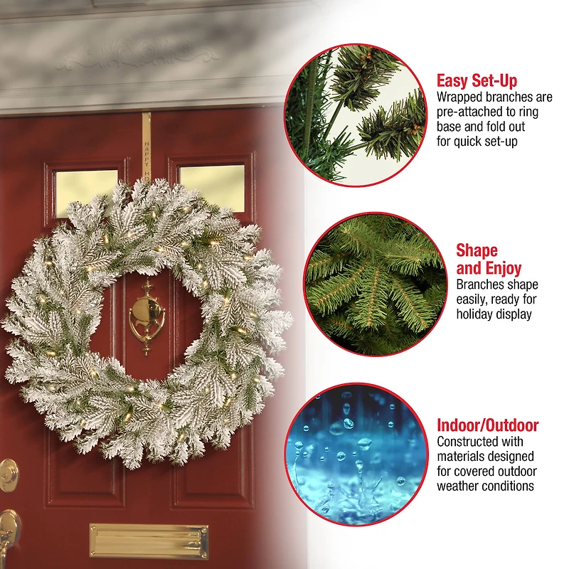 30" LED Snowy Sheffield Spruce Wreath