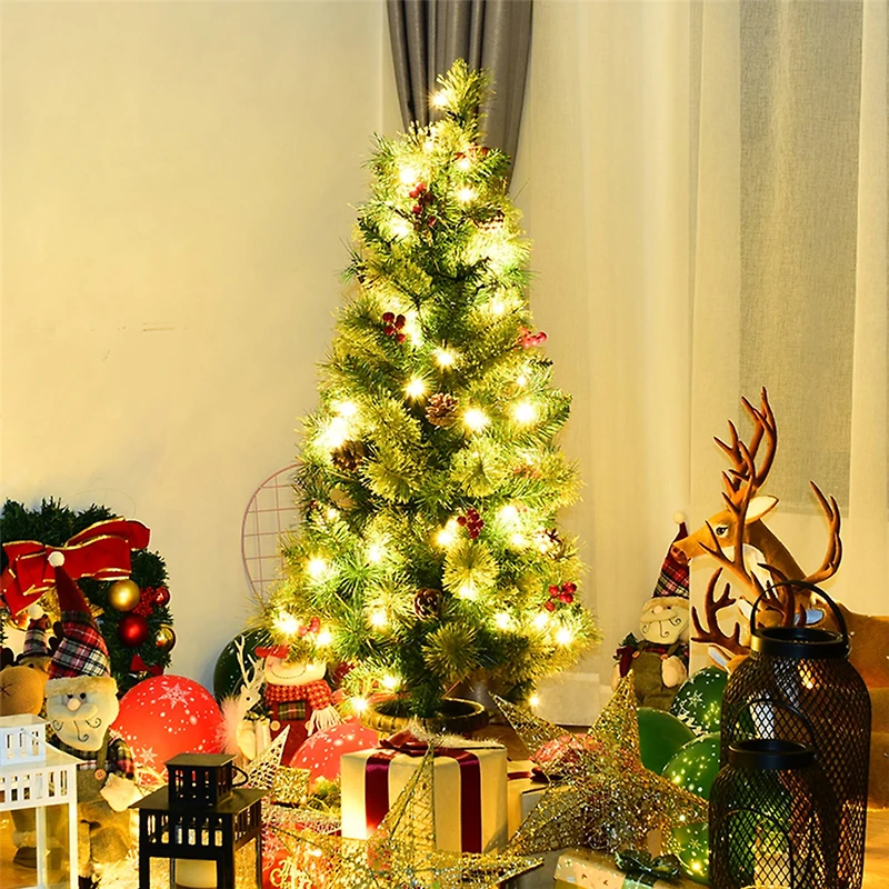 Costway 5ft Pre-Lit Entrance Fir Artificial Christmas Tree in Gold Urn Planter, Warm White LED Lights