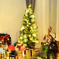 Costway 5ft Pre-Lit Entrance Fir Artificial Christmas Tree in Gold Urn Planter, Warm White LED Lights