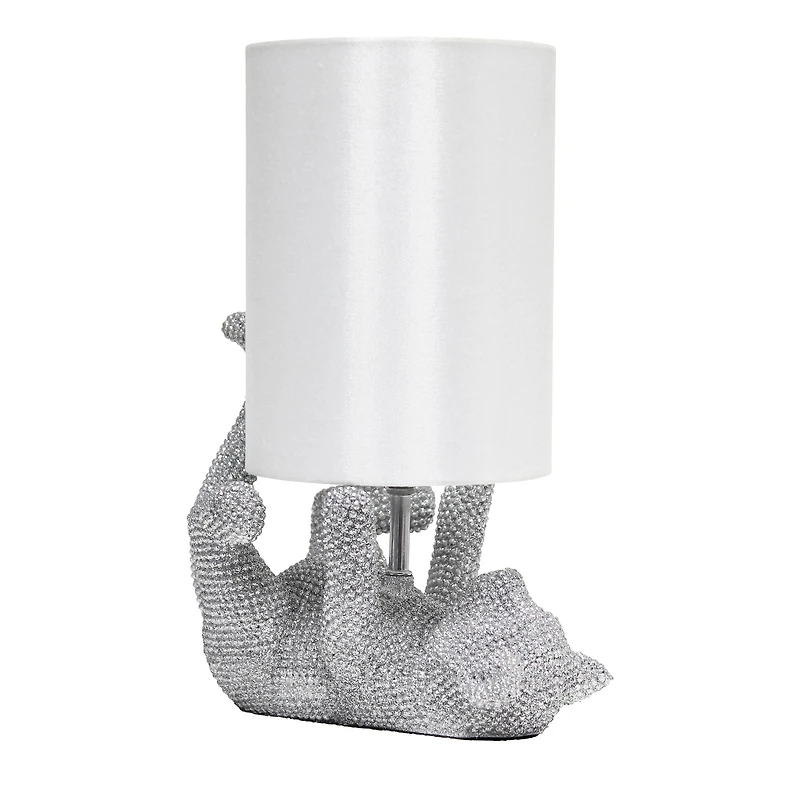 Lalia Home 12.6" Silver Diamond Studded Cat Table Lamp with Faux Silk Shade