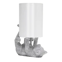 Lalia Home 12.6" Silver Diamond Studded Cat Table Lamp with Faux Silk Shade