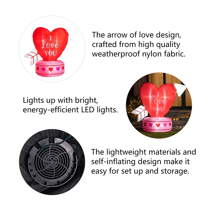 Glitzhome® 5ft. Lighted Valentine's Inflatable Heart Décor