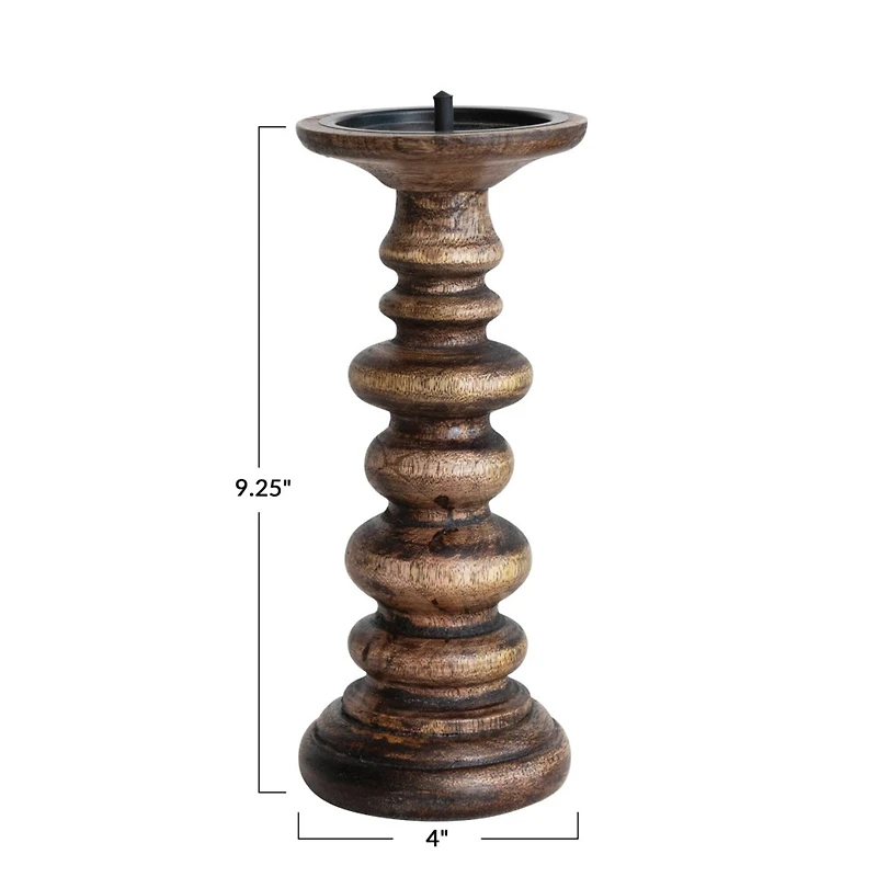 Hello Honey® 9" Natural Carved Wood Pillar Candle Holder