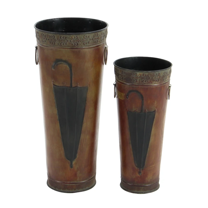 Set of 2 Brown Metal Rustic Vase, 21", 16"