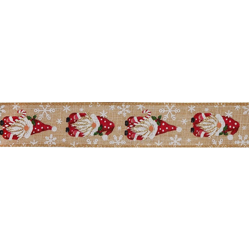 1.5" x 30ft. Santa Gnomes Wired Faux Linen Ribbon by Celebrate It®