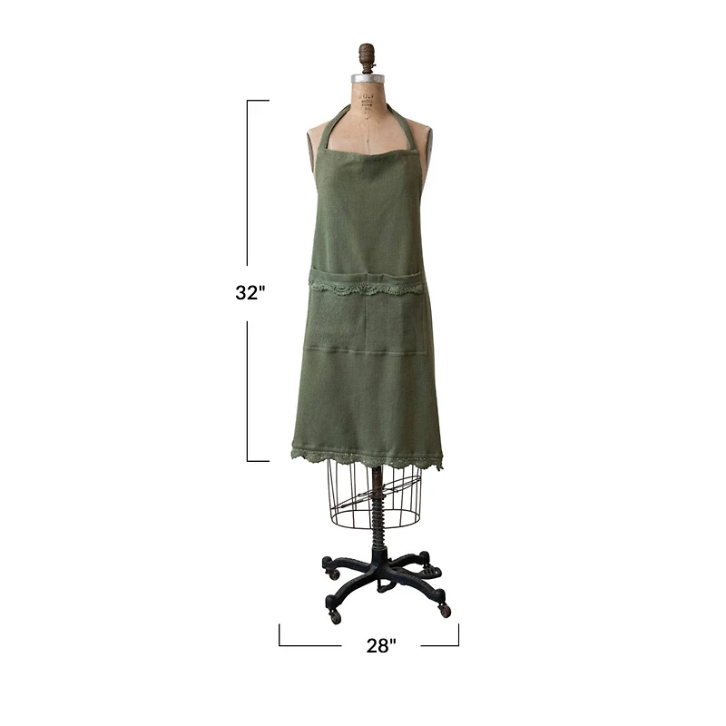 Hello Honey® Green Waffle Weave Cotton Apron with Crochet Lace Trim