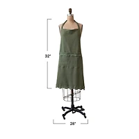 Hello Honey® Green Waffle Weave Cotton Apron with Crochet Lace Trim