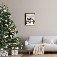 Stupell Industries Holiday Cows Farmland Fence Framed Floater Canvas Wall Art