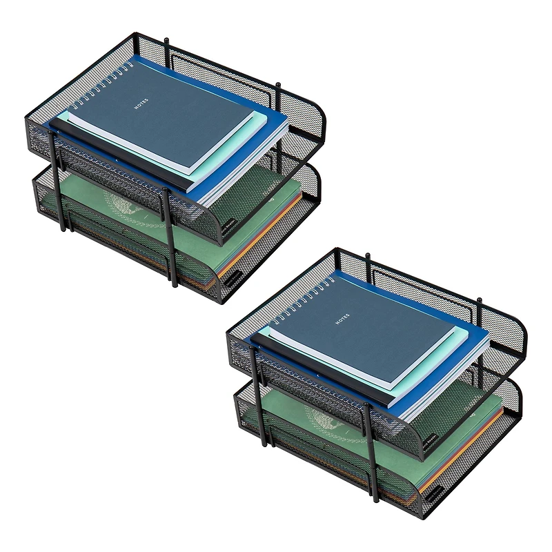 Mind Reader Network Collection Black Metal Mesh 2-Tier Letter Size Paper Trays, 2ct.