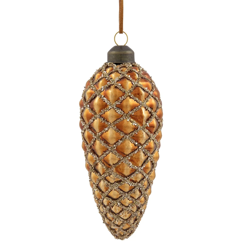 Glittered Pine Cone Glass Christmas Ornaments - 5" - Brown - 4ct