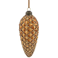 Glittered Pine Cone Glass Christmas Ornaments - 5" - Brown - 4ct