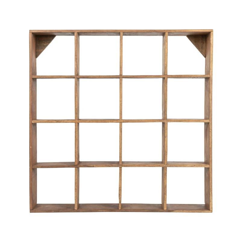 Hello Honey® 28" Square Walnut Finish Reclaimed Wood Shelf with 16 Compartments