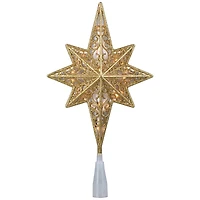 Lighted Frosted Clear and Gold Scroll Star of Bethlehem Christmas Tree Topper - 11" - Clear Lights