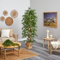 75" Bamboo Artificial Tree in Handmade Natural Jute Planter with Tassels