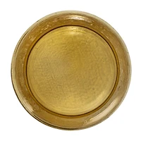 Hello Honey® Yellow & Whitewash Hammered Glass Jar with Mango Wood Lid