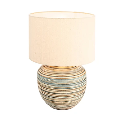 Hello Honey® 20" Multicolor Stoneware Table Lamp with Stripes and Linen Shade