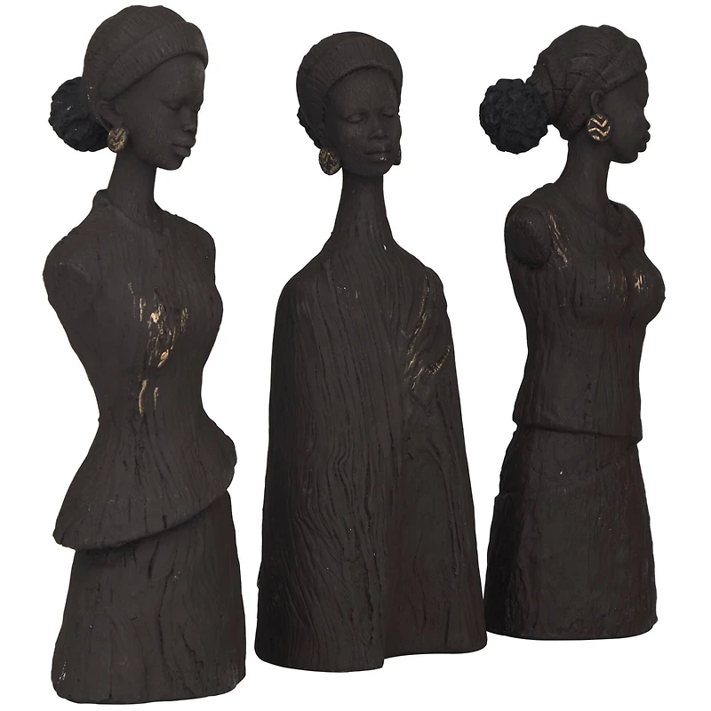 Dark Gray Polystone African Woman Sculpture Set