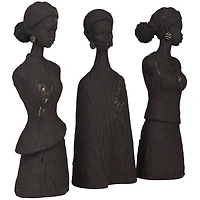 Dark Gray Polystone African Woman Sculpture Set