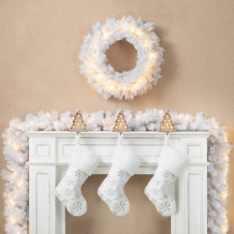 Glitzhome® 9ft. Pre-Lit White Pine Christmas Garland with LED Lights and Timer