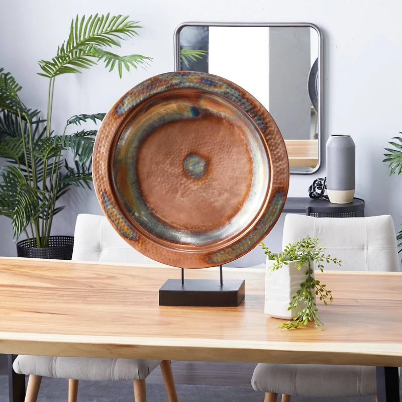 29.5" Copper Metal Round Charger Plate Sculpture