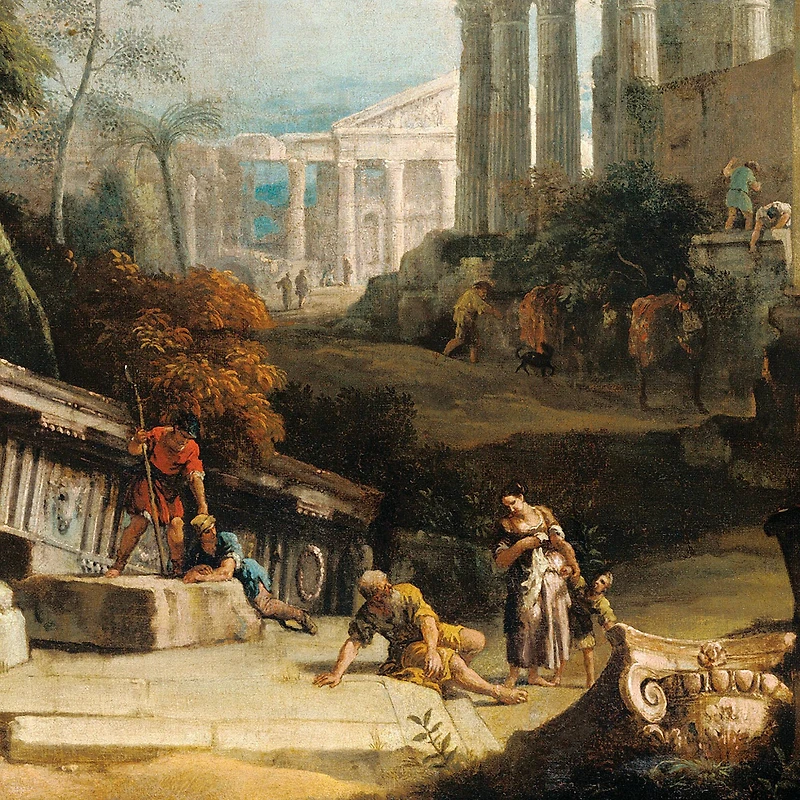 Design Toscano 28" Landscape with Classical Ruins & Figures 1730 Replica Painting