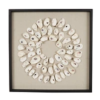 28" Cream, Beige & Black Handmade Abstract Circular Shell Wall Décor