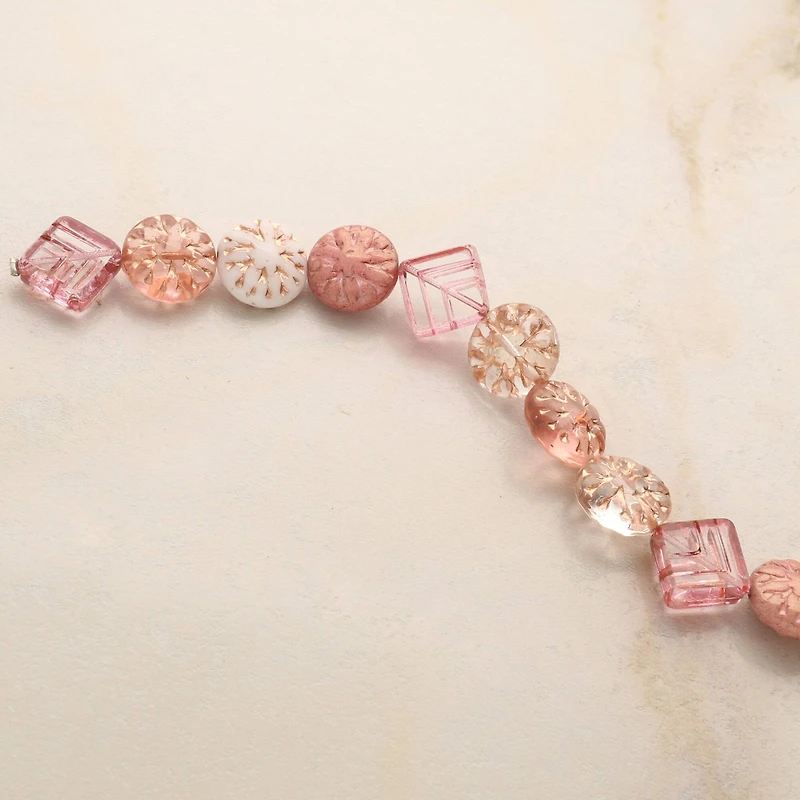Pink Starburst Czech Glass Diamond & Flat Round Bead Mix by Bead Landing™