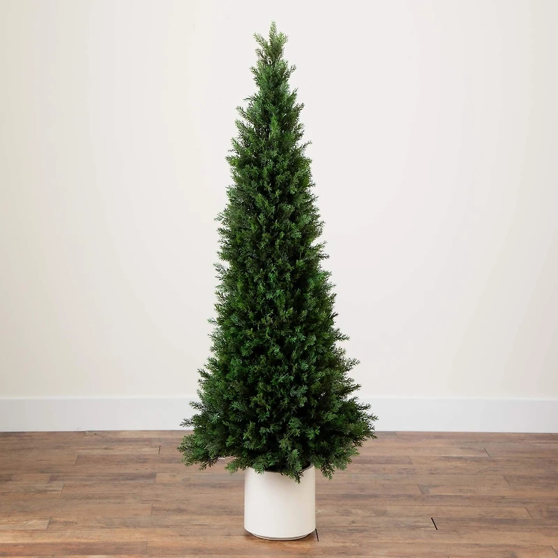 5ft. UV-Resistant Cedar Tree in White Planter