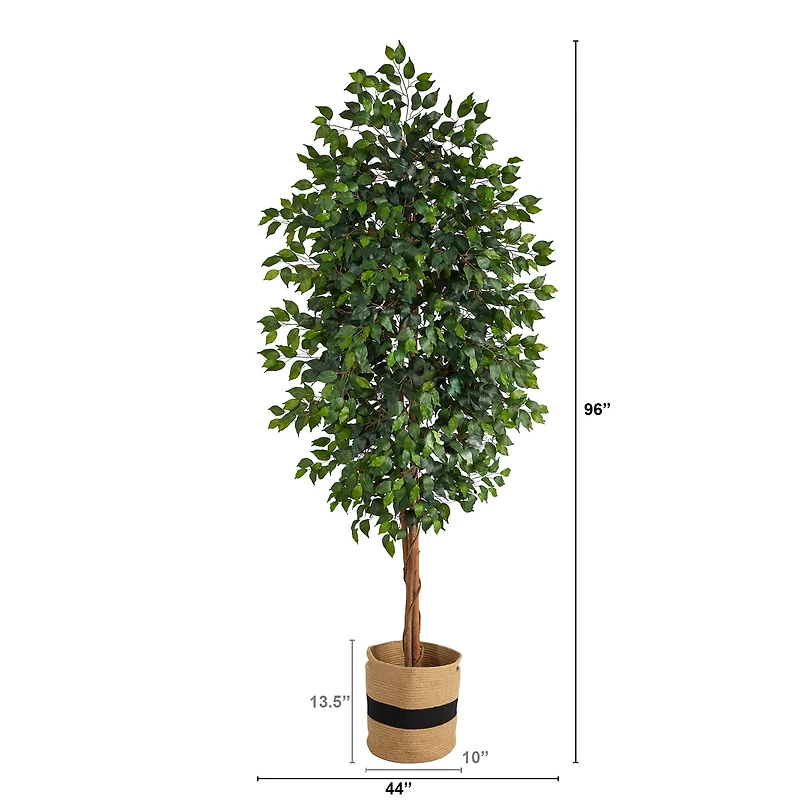 8ft. Ficus Artificial Tree in Handmade Natural Cotton Planter