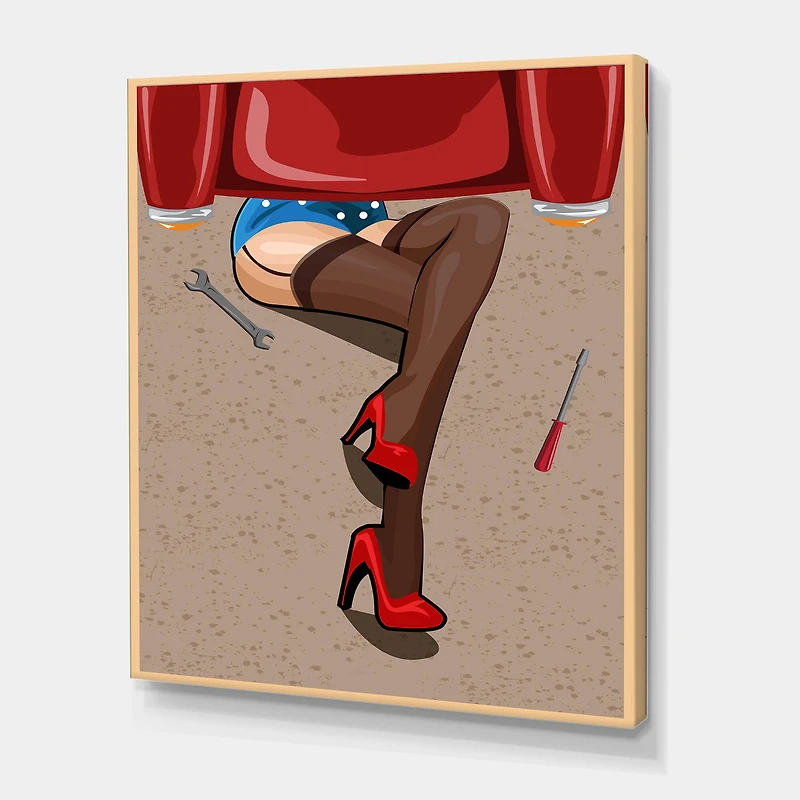 Designart - Retro Sexy Woman Repairing The Car