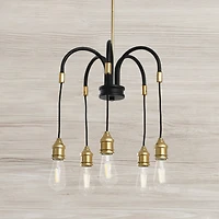 Hello Honey® Robert Stevenson Lighting Harper 19" Black and Brass 5-Light Exposed Bulb 2-Tone Metal Chandelier