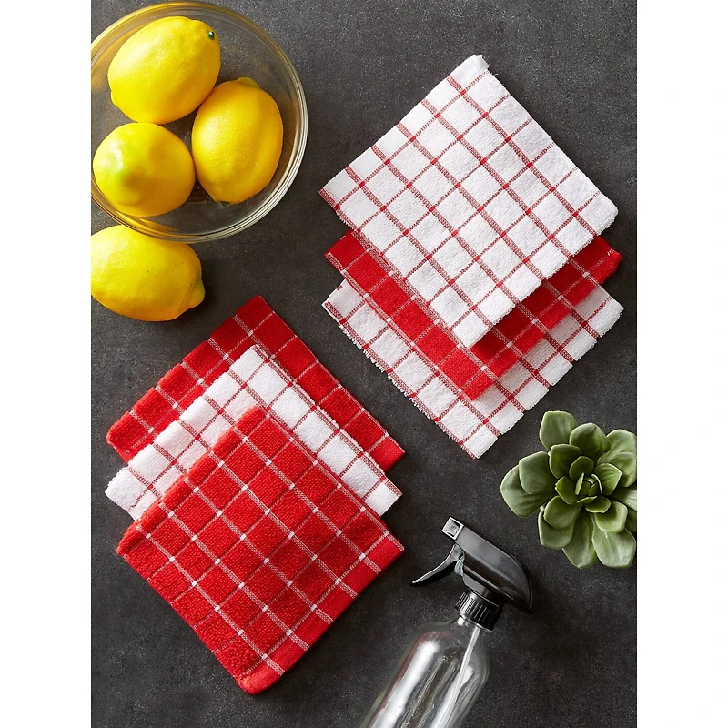 DII® Red & White Windowpane Terry Dishcloths, 6ct.