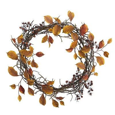 19" Harvest Leaf, Berries & Twig Wreath