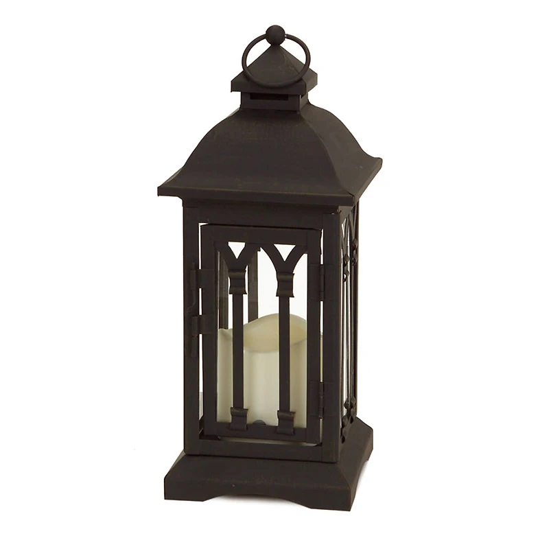 13" Black Metal Lantern with LED Candle