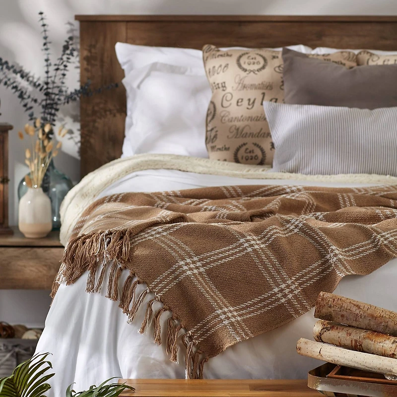 DII® Stone & Off White Modern Farmhouse Plaid Throw