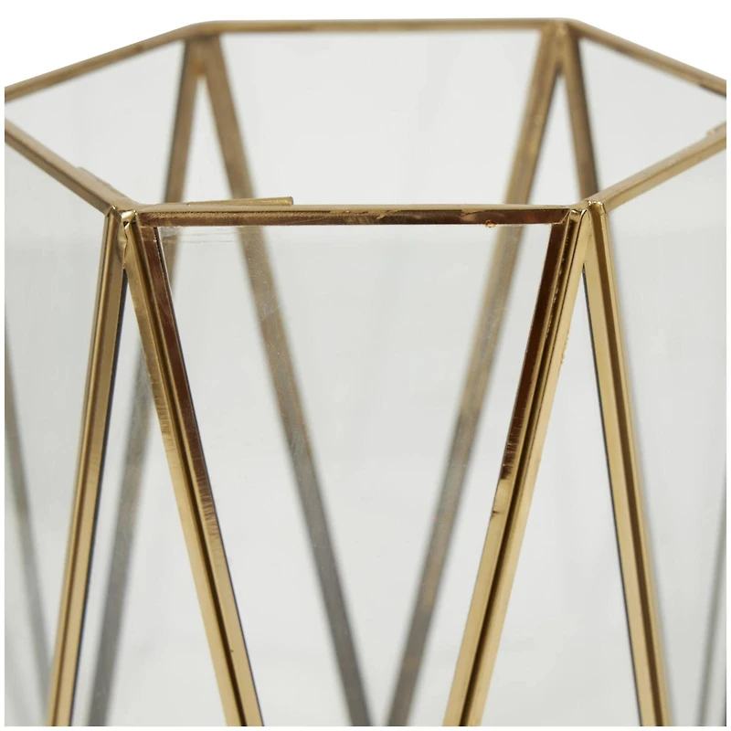 CosmoLiving by Cosmopolitan Gold Geometric Hexagon Candle Lantern Set