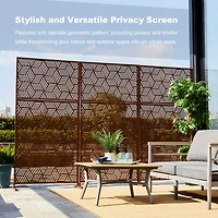 Glitzhome® 6ft. Brown Galvanized Steel Geometric Pattern Privacy Screen Fence Panel & Room Divider
