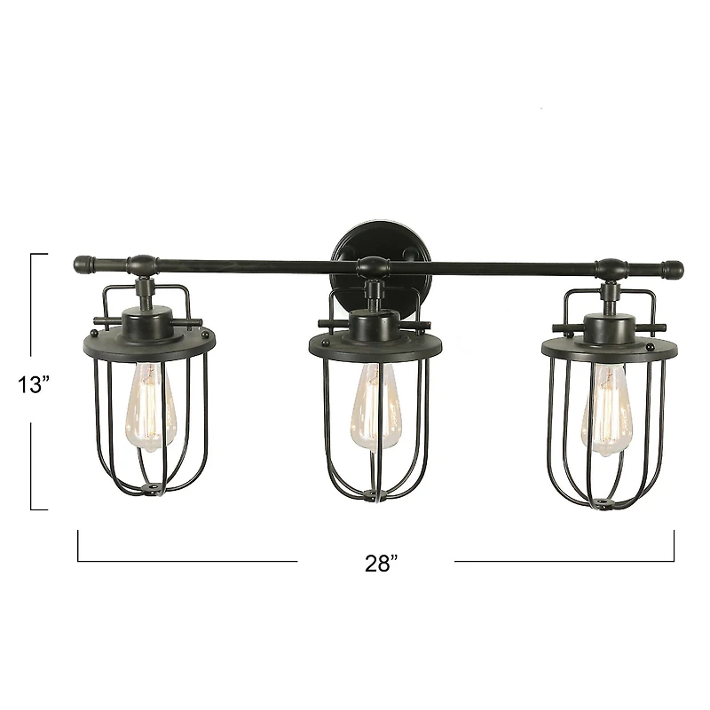 Hello Honey® 28" Black Industrial Metal Cage 3-Light Wall Sconce