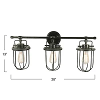 Hello Honey® 28" Black Industrial Metal Cage 3-Light Wall Sconce