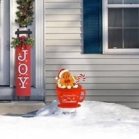Glitzhome® 30.25" Metal Gingerbread Man in Coffee Mug Yard Stake