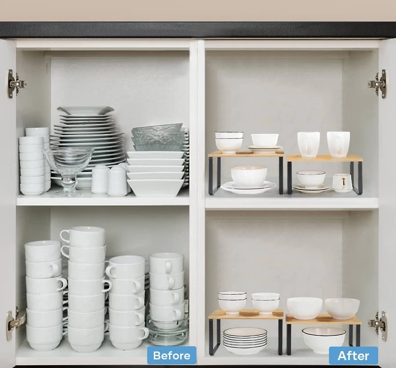 Bamboo Kitchen Cabinet & Counter Shelf Organizer