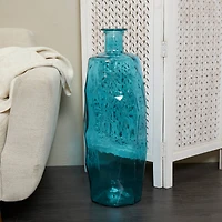 29" Teal Recycled Glass Tall Spanish Bottleneck Vase