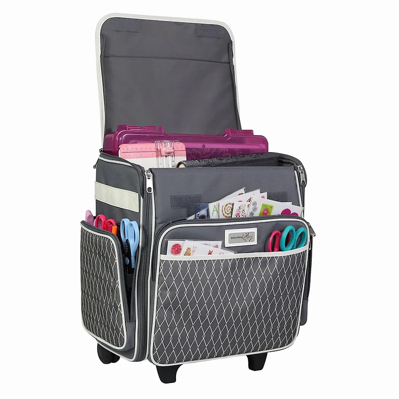 Everything Mary Gray & White Diamond Rolling Scrapbook Travel Case