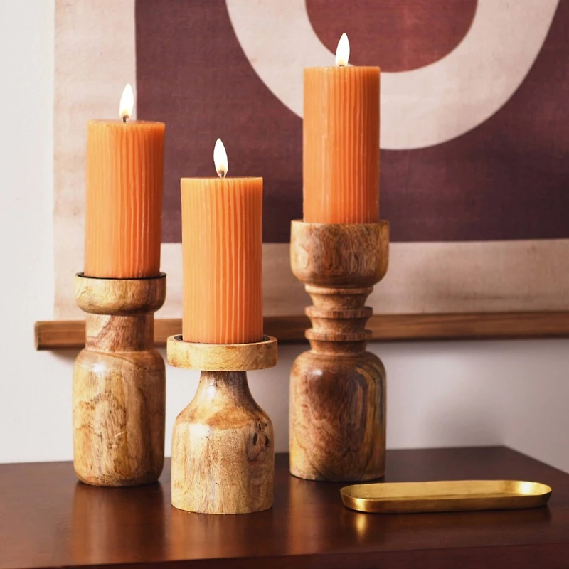 Hello Honey® Turned Wood Pillar Candle Holders Set