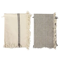 Hello Honey® Natural & Black Stripes Woven Cotton Tea Towels with Fringe Set