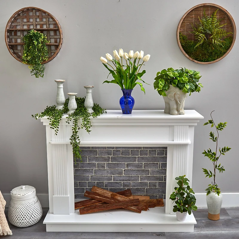 22" White Dutch Tulip Arrangement in Blue Vase
