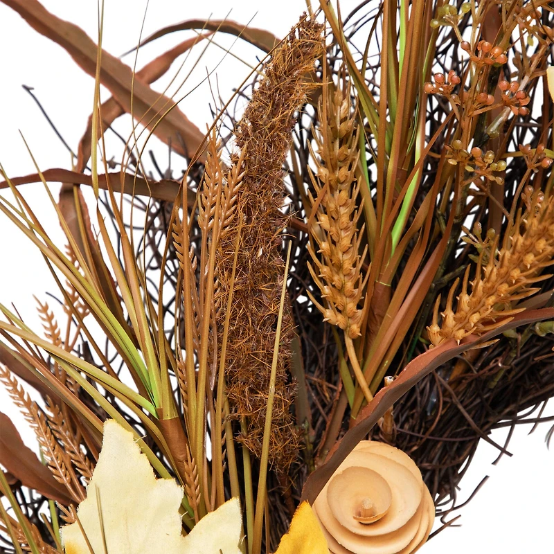 24" Unlit Autumn Harvest Artificial Cattail & Wheat Thanksgiving Wreath